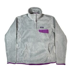 Patagonia Jacket Womens Medium Gray Purple Retool Snap T Fleece Pullover Sweater